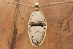 Navajo Jewelry Genuine White Buffalo Turquoise Sterling Silver Pendant